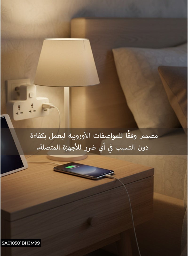 قابس وموزع تيار أوروبي ذكي 5 في 1 - وصلة جدارية بشحن سريع PD وQC3.0، حماية من التذبذب ومنفذين تيار مع 3 منافذ USB - Image 2